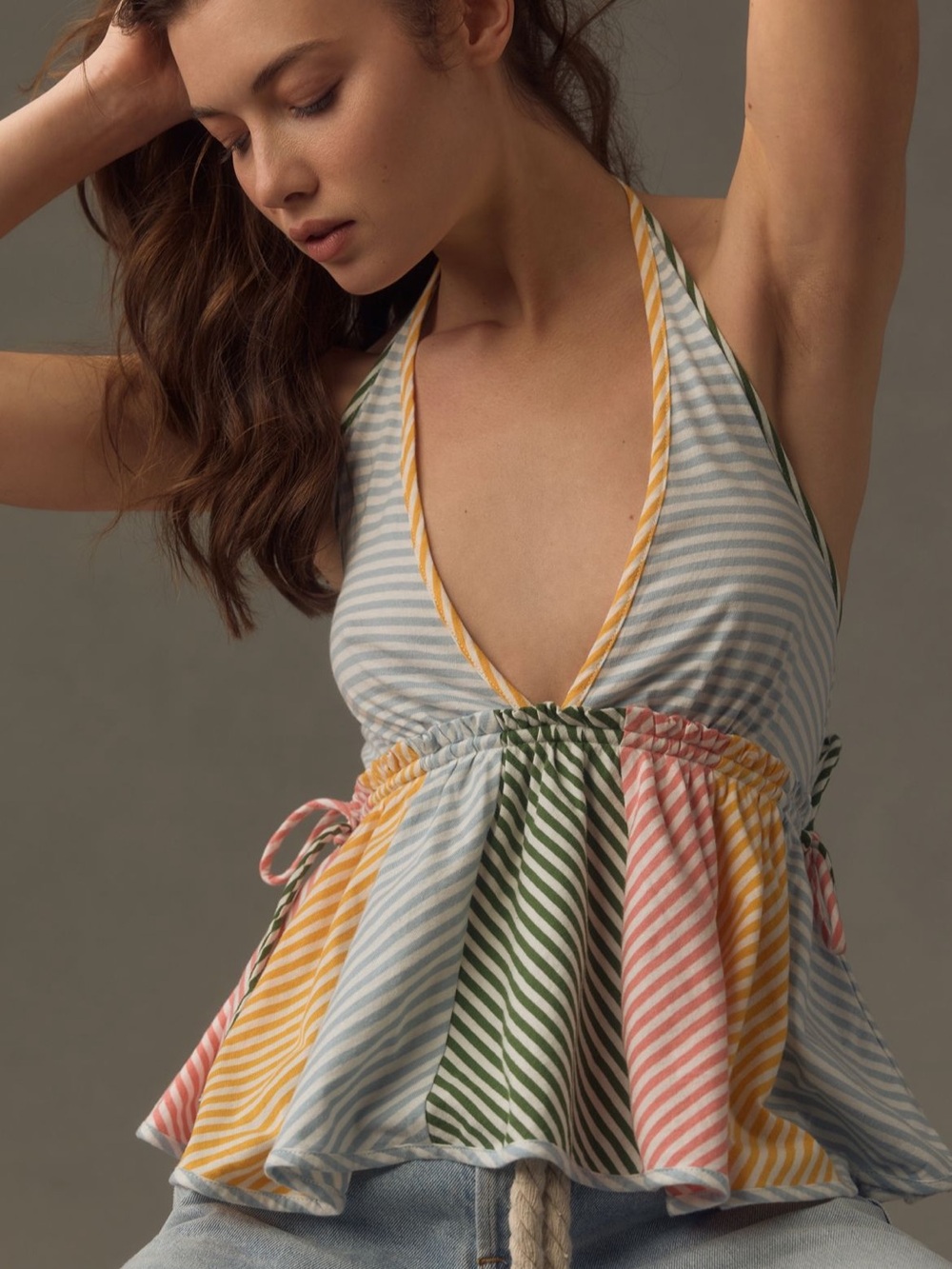 Anthropologie Light Blue and White Striped Halter Top - Picture 1 of 5